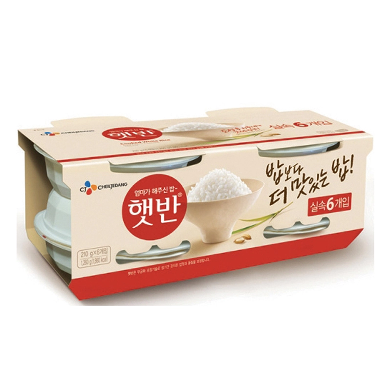 CJ Hetbahn Cooked White Rice 200g x 6 bowls | Instant Microwave Korean Rice Bowl