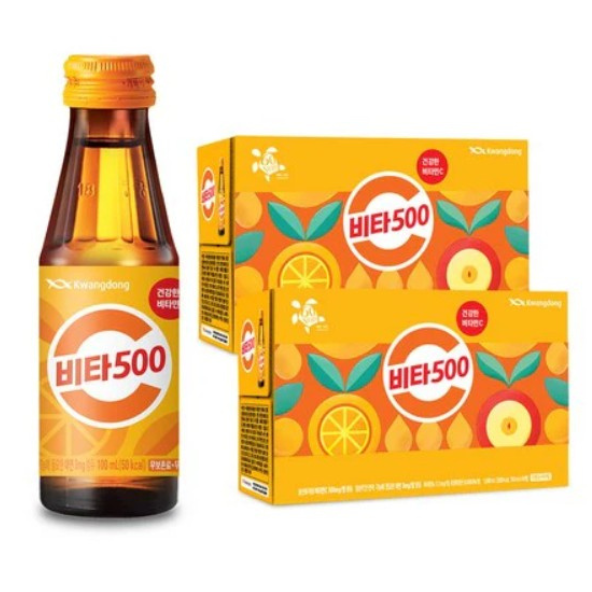 Kwangdong Vita 500 Caffeine-Free Vitamin Drink Pack of 10 (100ml x 10 Bottles) Korean Drink- Korean Beverage
