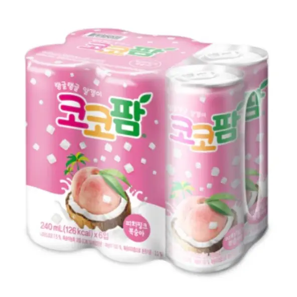 HAITAI Coco Palm Peach Drink 340ml x 6 Cans | Korean Peach Juice with Coconut Jelly