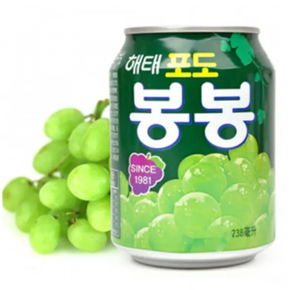 HAITAI Bong Bong Grape Drink 238ml x 12 Cans | Korean Grape Beverage with Grape Pieces