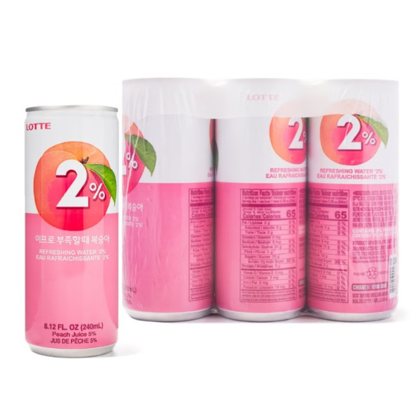 LOTTE 2% Peach Refreshing Drink Pack of 6 (240ml x 6cans) Korean Drink- Korean Beverage