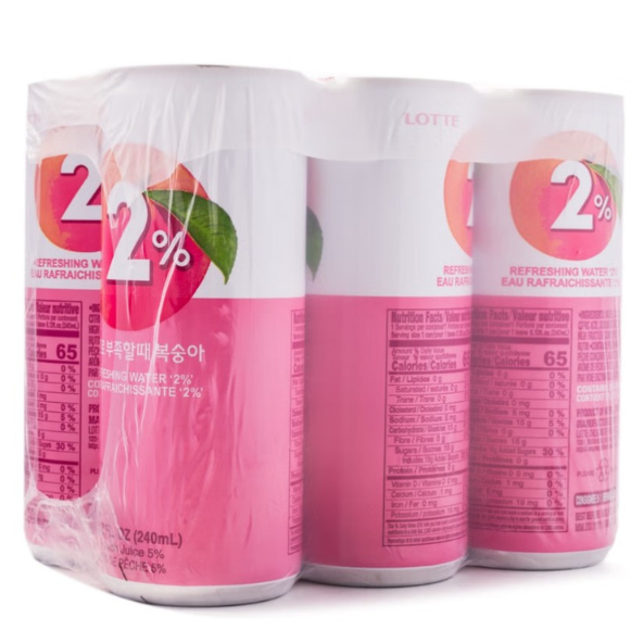 LOTTE 2% Peach Refreshing Drink Pack of 6 (240ml x 6cans) Korean Drink- Korean Beverage